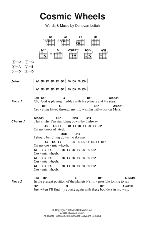 Donovan Cosmic Wheels sheet music notes and chords arranged for Guitar Chords/Lyrics