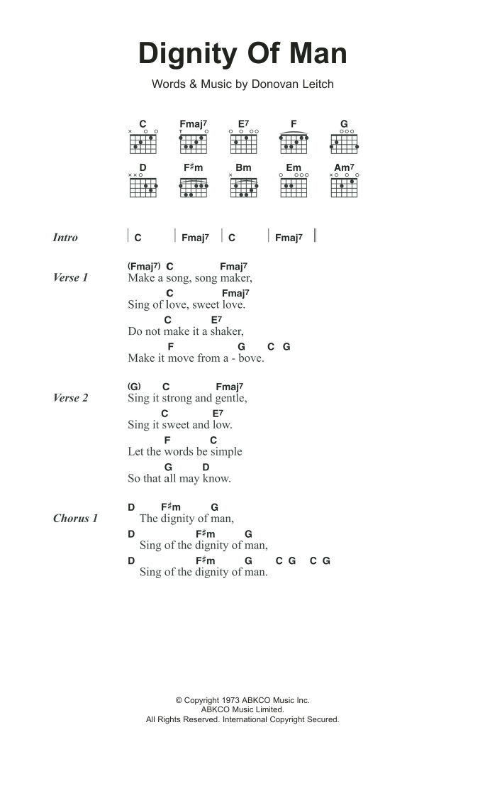 Donovan Dignity Of Man sheet music notes and chords arranged for Guitar Chords/Lyrics