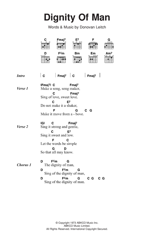 Donovan Dignity Of Man sheet music notes and chords arranged for Guitar Chords/Lyrics