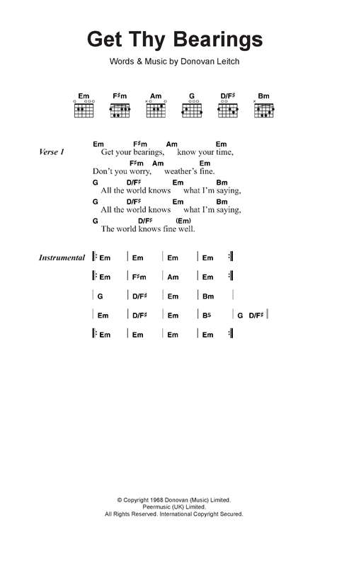Donovan Get Thy Bearings sheet music notes and chords arranged for Guitar Chords/Lyrics