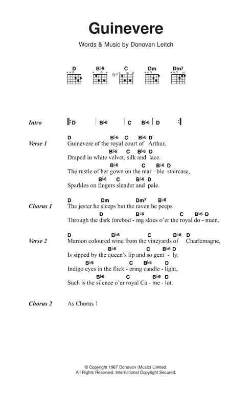 Donovan Guinevere sheet music notes and chords arranged for Guitar Chords/Lyrics