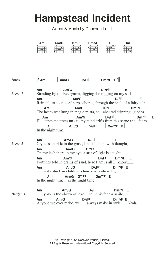 Donovan Hampstead Incident sheet music notes and chords arranged for Guitar Chords/Lyrics