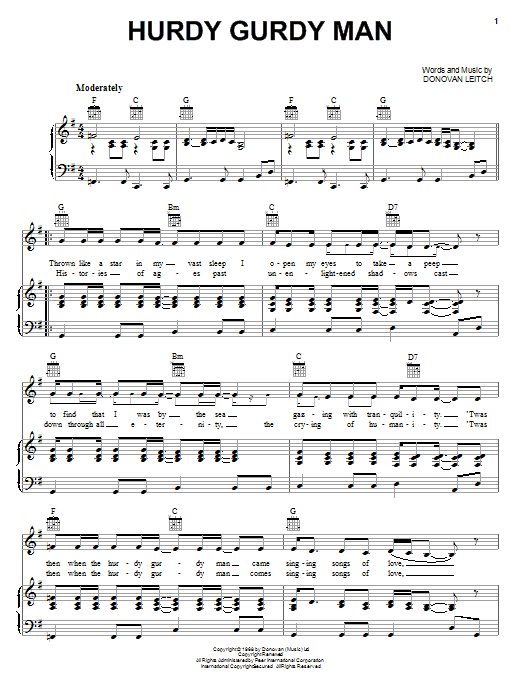 Donovan Hurdy Gurdy Man sheet music notes and chords arranged for Guitar Chords/Lyrics