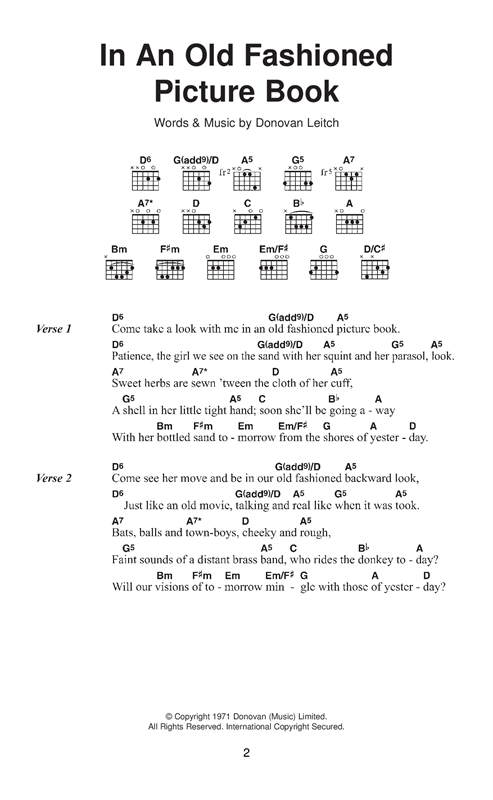 Donovan In An Old Fashioned Picture Book sheet music notes and chords arranged for Guitar Chords/Lyrics