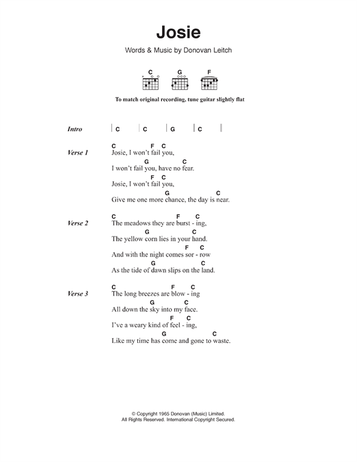 Donovan Josie sheet music notes and chords arranged for Guitar Chords/Lyrics