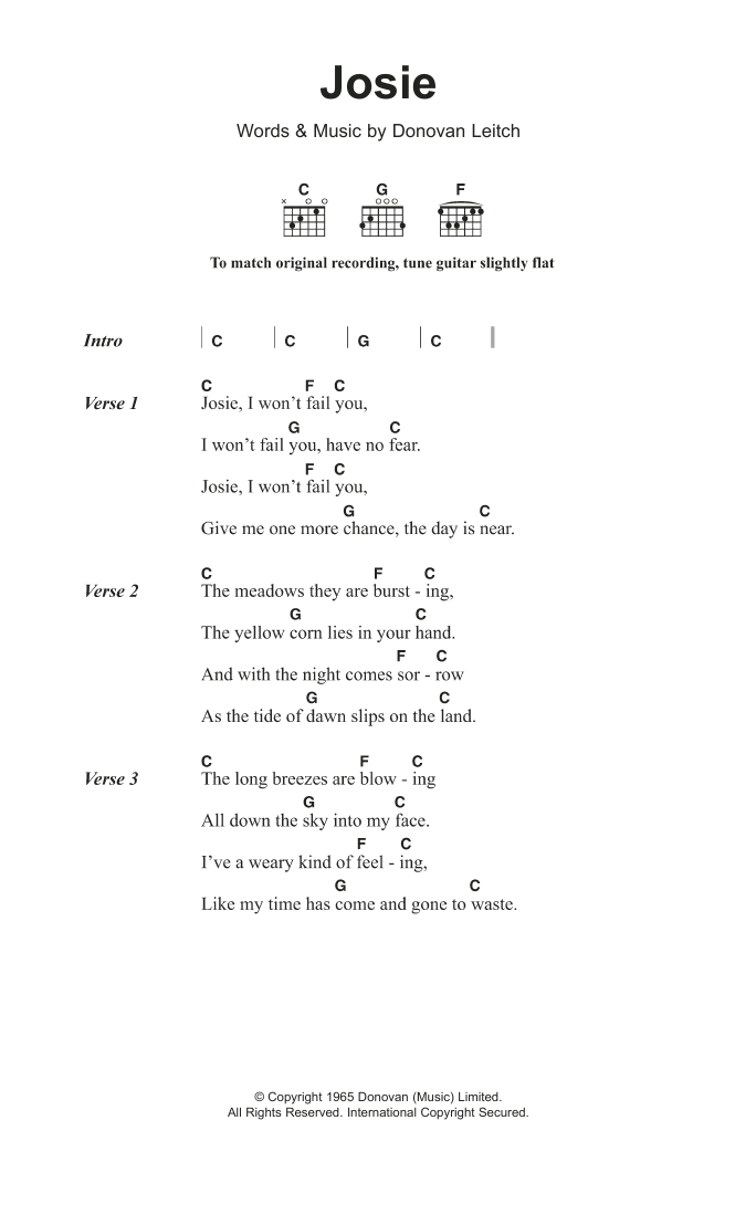 Donovan Josie sheet music notes and chords arranged for Guitar Chords/Lyrics