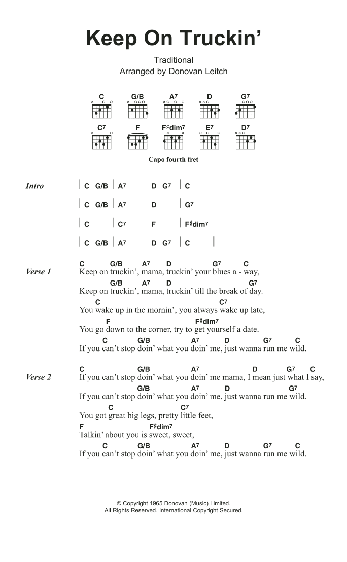 Donovan Keep On Truckin' sheet music notes and chords arranged for Guitar Chords/Lyrics