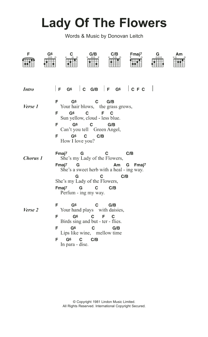 Donovan Lady Of The Flowers sheet music notes and chords arranged for Guitar Chords/Lyrics