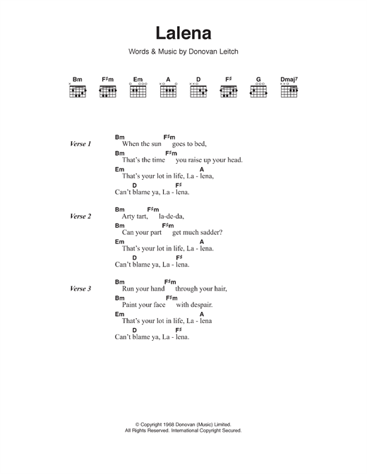 Donovan Lalena sheet music notes and chords arranged for Guitar Chords/Lyrics