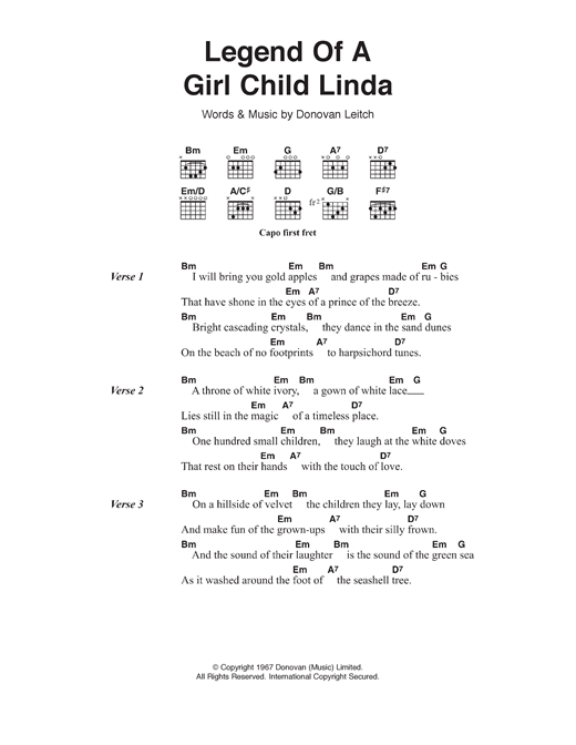 Donovan Legend Of A Girl-Child Linda sheet music notes and chords arranged for Guitar Chords/Lyrics