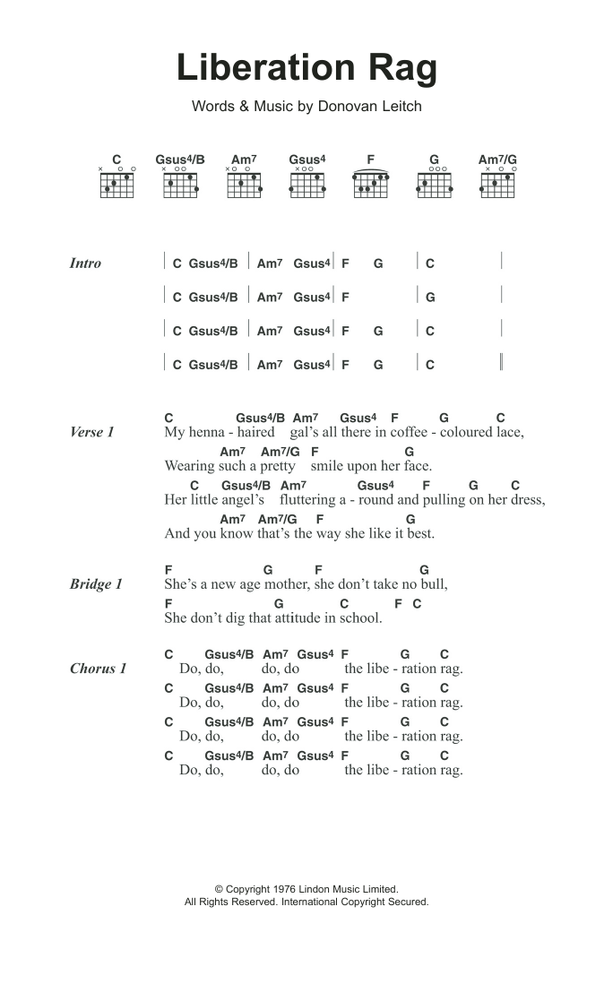 Donovan Liberation Rag sheet music notes and chords arranged for Guitar Chords/Lyrics