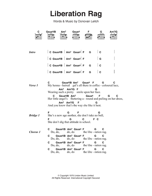 Donovan Liberation Rag sheet music notes and chords arranged for Guitar Chords/Lyrics