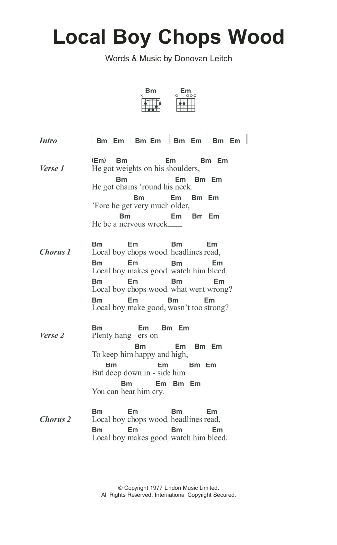 Donovan Local Boy Chops Wood sheet music notes and chords arranged for Guitar Chords/Lyrics