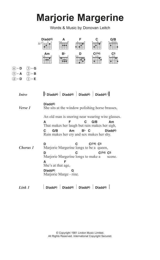 Donovan Marjorie Margerine sheet music notes and chords arranged for Guitar Chords/Lyrics