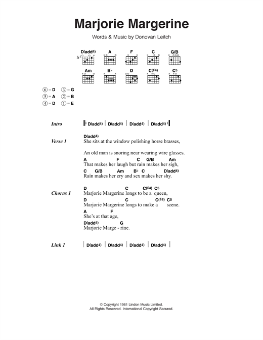 Donovan Marjorie Margerine sheet music notes and chords arranged for Guitar Chords/Lyrics