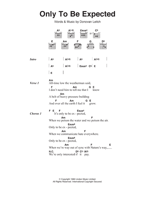 Donovan Only To Be Expected sheet music notes and chords arranged for Guitar Chords/Lyrics