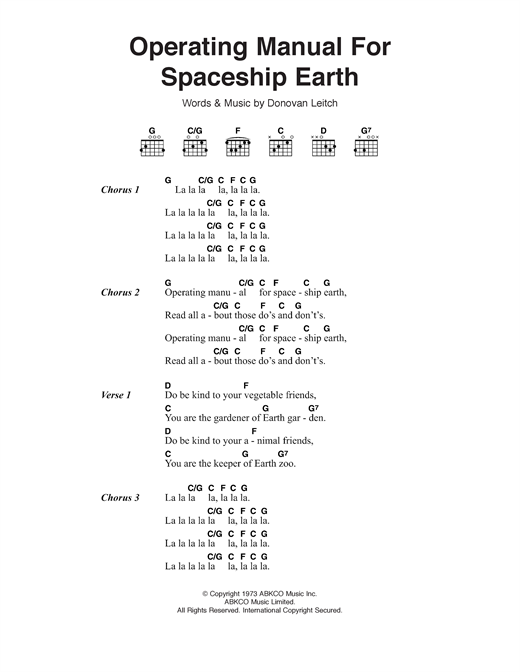 Donovan Operating Manual For Spaceship Earth sheet music notes and chords arranged for Guitar Chords/Lyrics