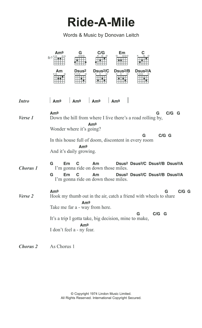 Donovan Ride A Mile sheet music notes and chords arranged for Guitar Chords/Lyrics