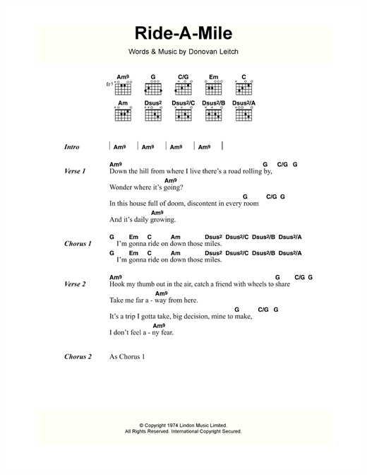 Donovan Ride A Mile sheet music notes and chords arranged for Guitar Chords/Lyrics