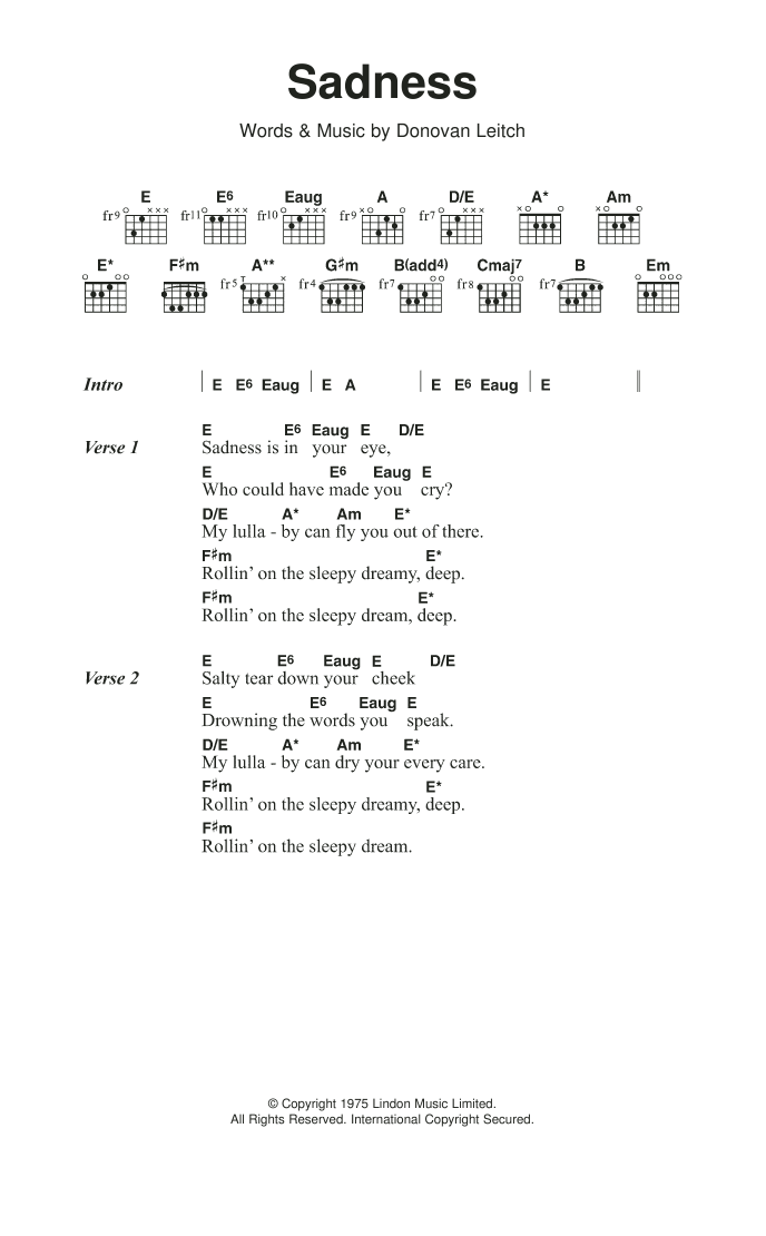 Donovan Sadness sheet music notes and chords arranged for Guitar Chords/Lyrics