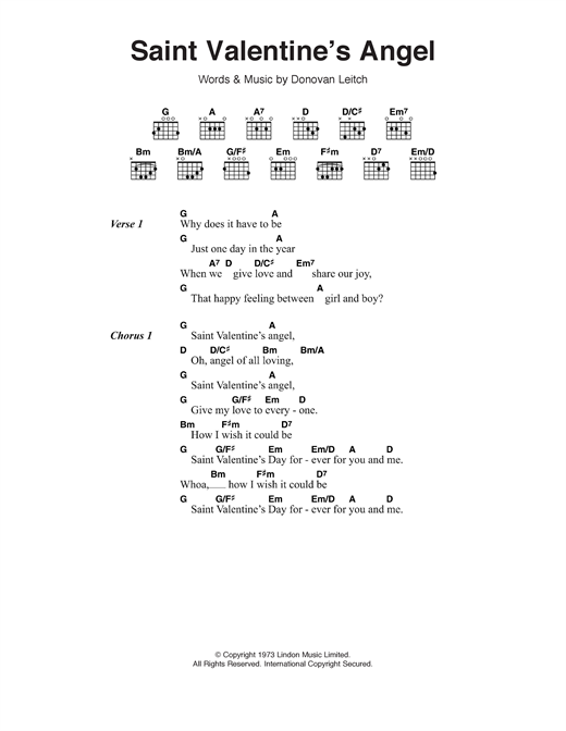 Donovan Saint Valentine's Angel sheet music notes and chords arranged for Guitar Chords/Lyrics