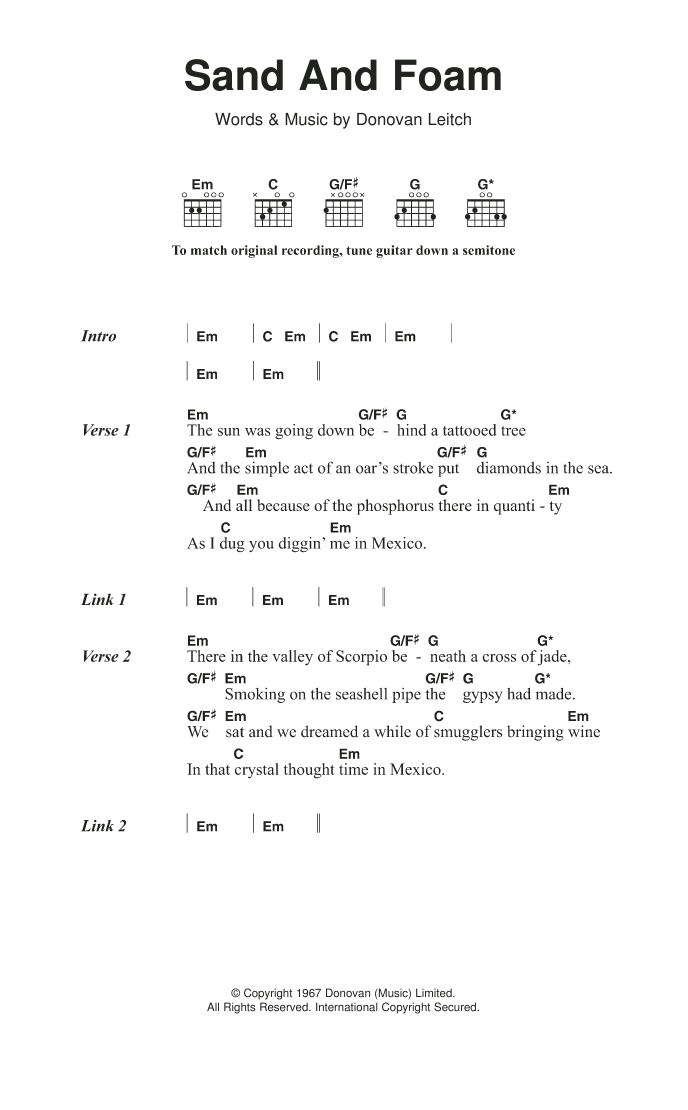 Donovan Sand And Foam sheet music notes and chords arranged for Guitar Chords/Lyrics