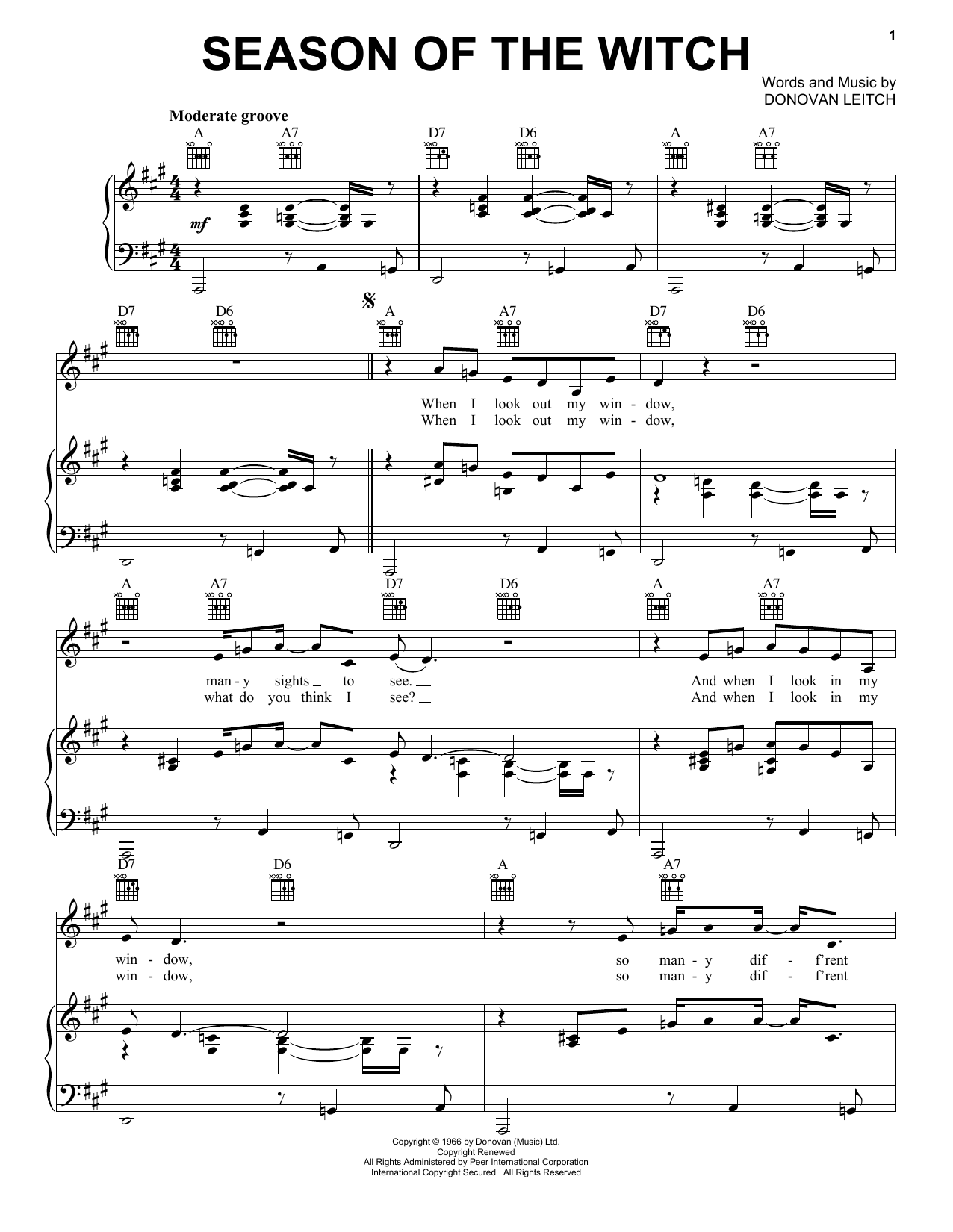 Donovan Season Of The Witch sheet music notes and chords arranged for Guitar Chords/Lyrics