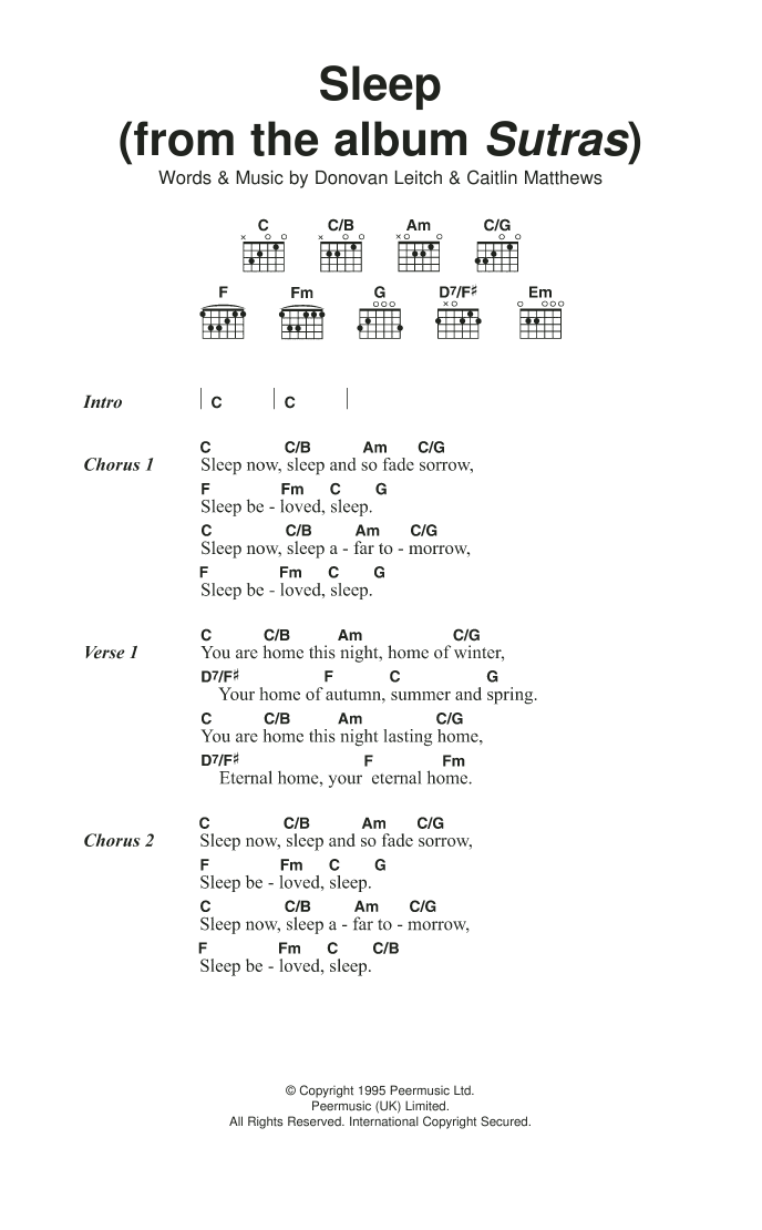 Donovan Sleep (From Album Sutras) sheet music notes and chords arranged for Guitar Chords/Lyrics