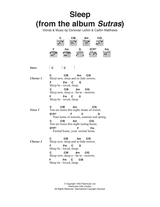 Donovan Sleep (From Album Sutras) sheet music notes and chords arranged for Guitar Chords/Lyrics