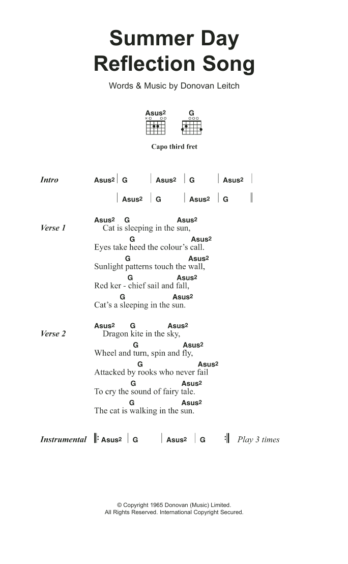 Donovan Summer Day Reflection Song sheet music notes and chords arranged for Guitar Chords/Lyrics