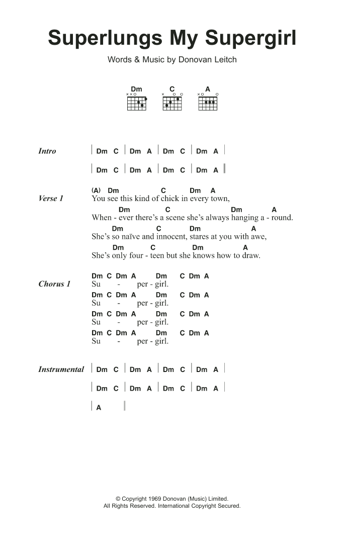 Donovan Superlungs My Supergirl sheet music notes and chords arranged for Guitar Chords/Lyrics