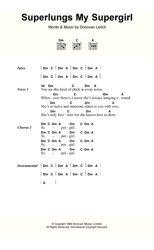Donovan Superlungs My Supergirl sheet music notes and chords arranged for Guitar Chords/Lyrics