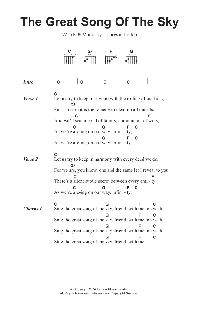 Donovan The Great Song Of The Sky sheet music notes and chords arranged for Guitar Chords/Lyrics