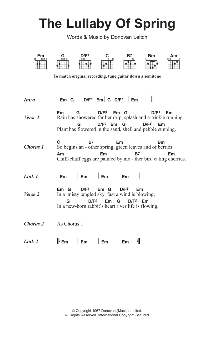 Donovan The Lullaby Of Spring sheet music notes and chords arranged for Guitar Chords/Lyrics