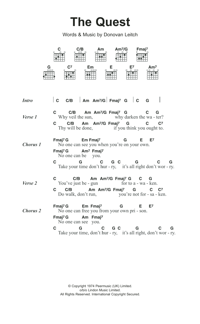 Donovan The Quest sheet music notes and chords arranged for Guitar Chords/Lyrics