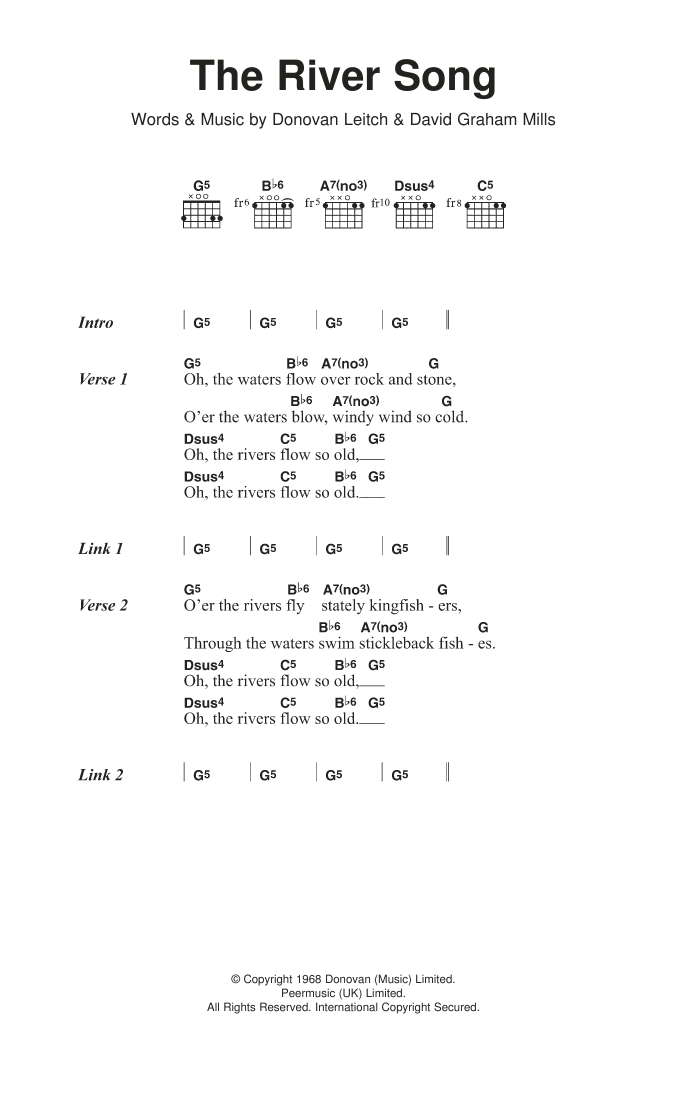 Donovan The River Song sheet music notes and chords arranged for Guitar Chords/Lyrics