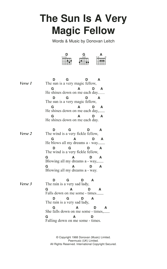 Donovan The Sun Is A Very Magic Fellow sheet music notes and chords arranged for Guitar Chords/Lyrics