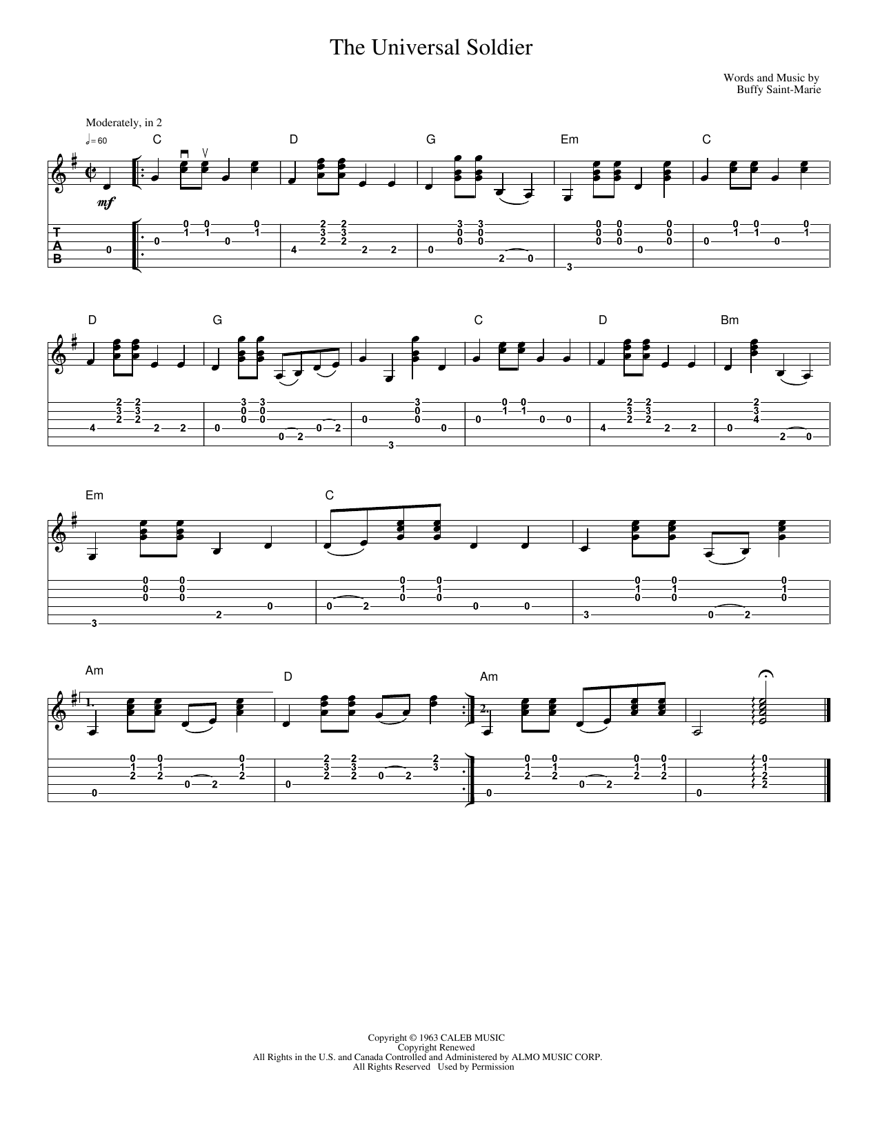 Donovan The Universal Soldier sheet music notes and chords arranged for Guitar Chords/Lyrics