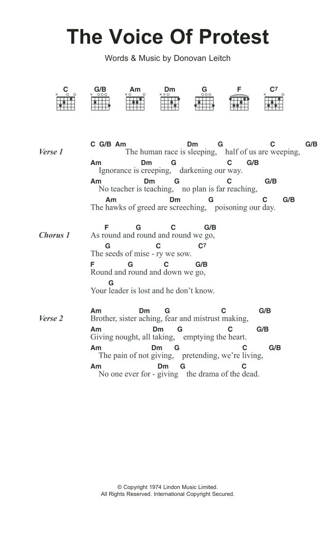 Donovan The Voice Of Protest sheet music notes and chords arranged for Guitar Chords/Lyrics