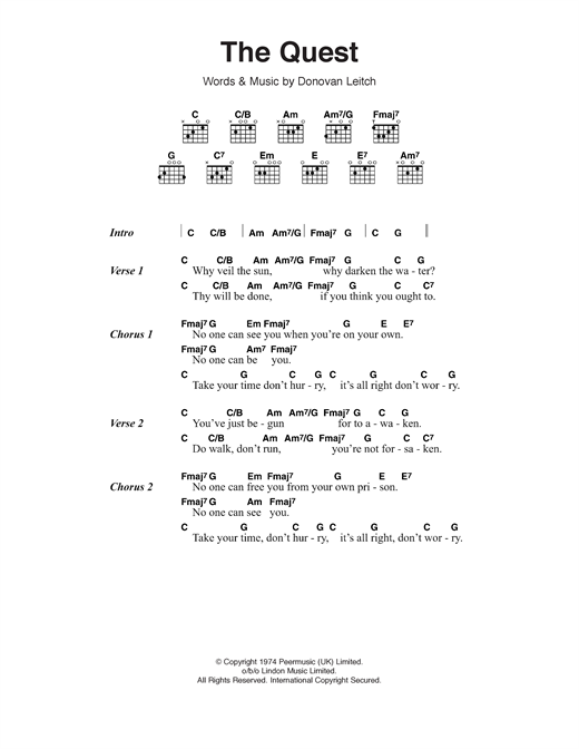 Donovan The Quest sheet music notes and chords arranged for Guitar Chords/Lyrics