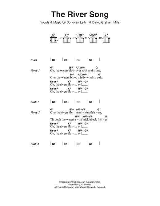 Donovan The River Song sheet music notes and chords arranged for Guitar Chords/Lyrics