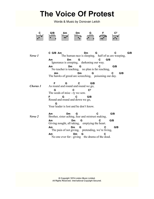 Donovan The Voice Of Protest sheet music notes and chords arranged for Guitar Chords/Lyrics
