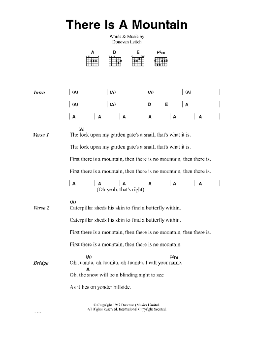 Donovan There Is A Mountain sheet music notes and chords arranged for Guitar Chords/Lyrics