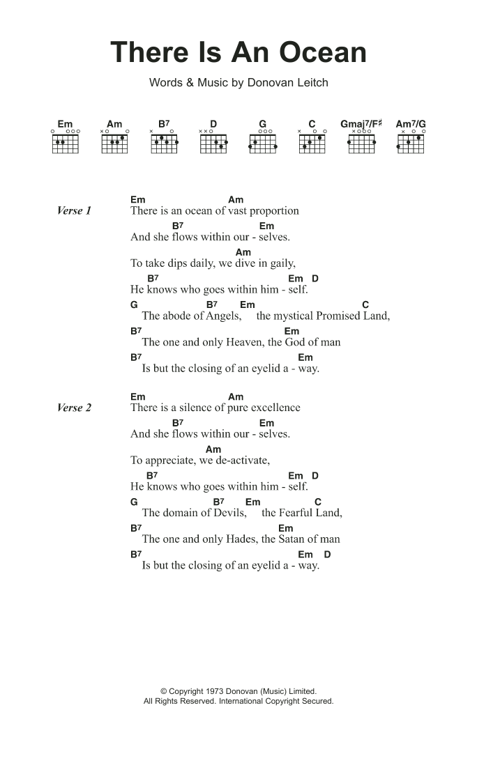 Donovan There Is An Ocean sheet music notes and chords arranged for Guitar Chords/Lyrics
