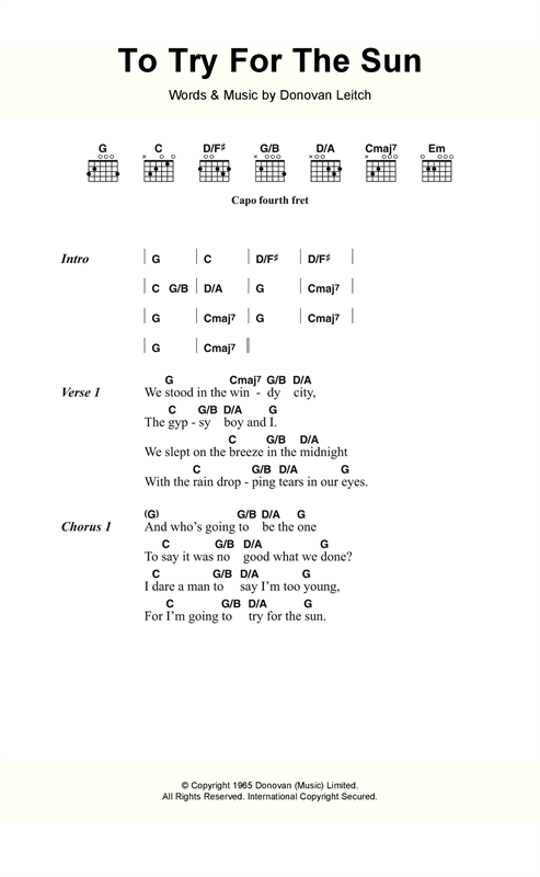 Donovan Try For The Sun sheet music notes and chords arranged for Guitar Chords/Lyrics