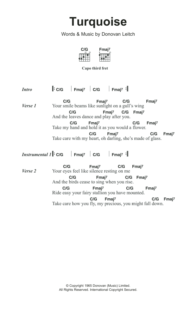 Donovan Turquoise sheet music notes and chords arranged for Guitar Chords/Lyrics