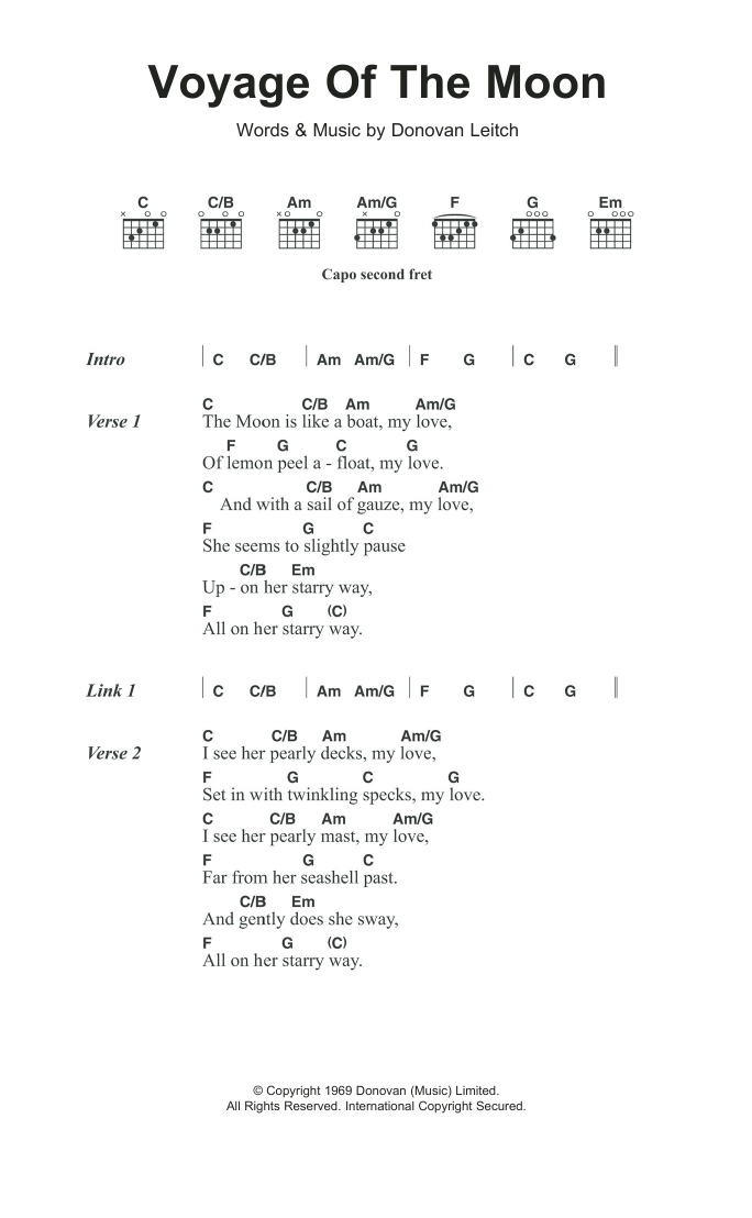 Donovan Voyage Of The Moon sheet music notes and chords arranged for Guitar Chords/Lyrics