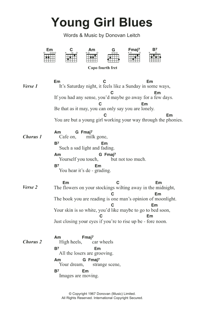 Donovan Young Girl Blues sheet music notes and chords arranged for Guitar Chords/Lyrics