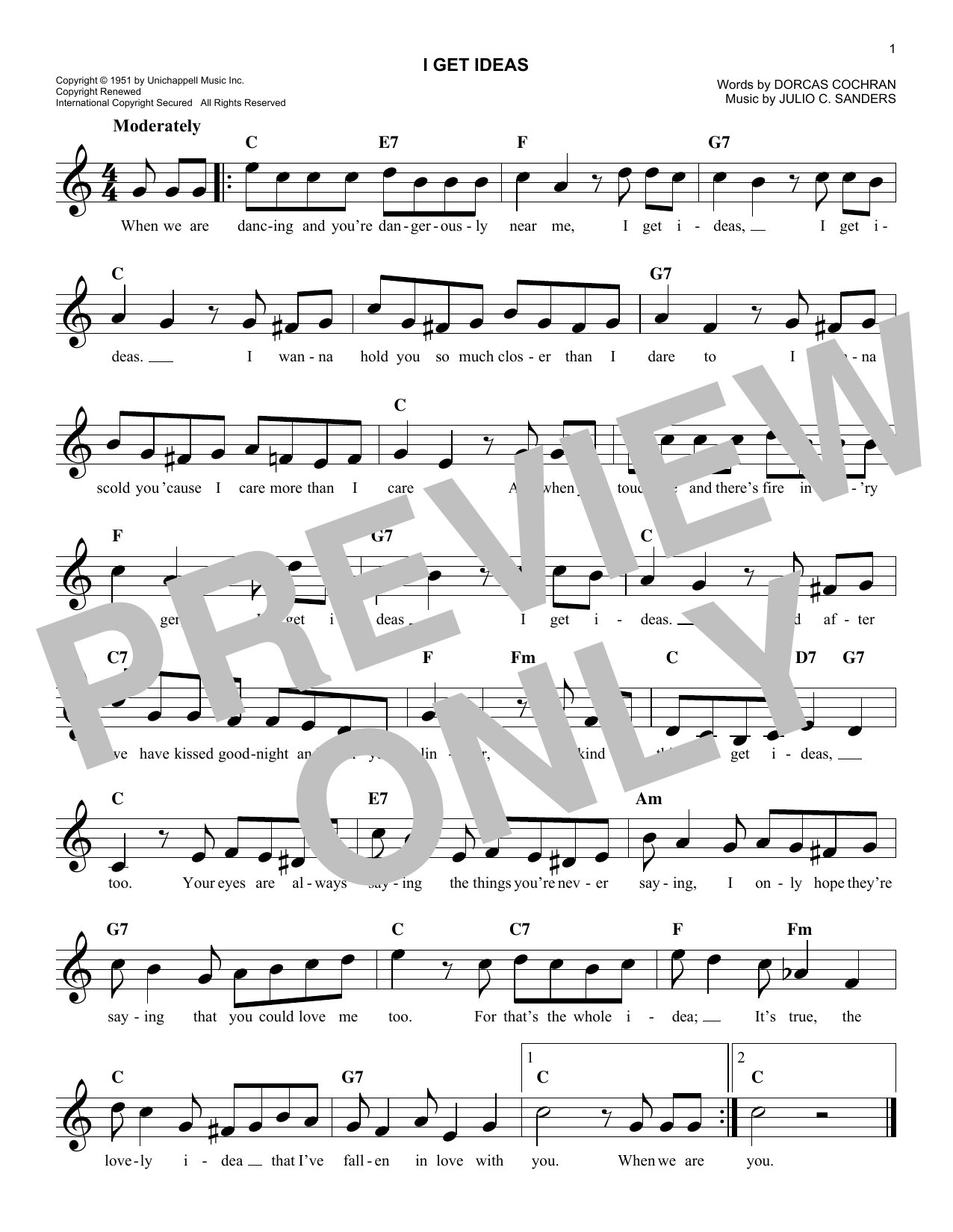 Dorcas Cochran I Get Ideas sheet music notes and chords arranged for Lead Sheet / Fake Book