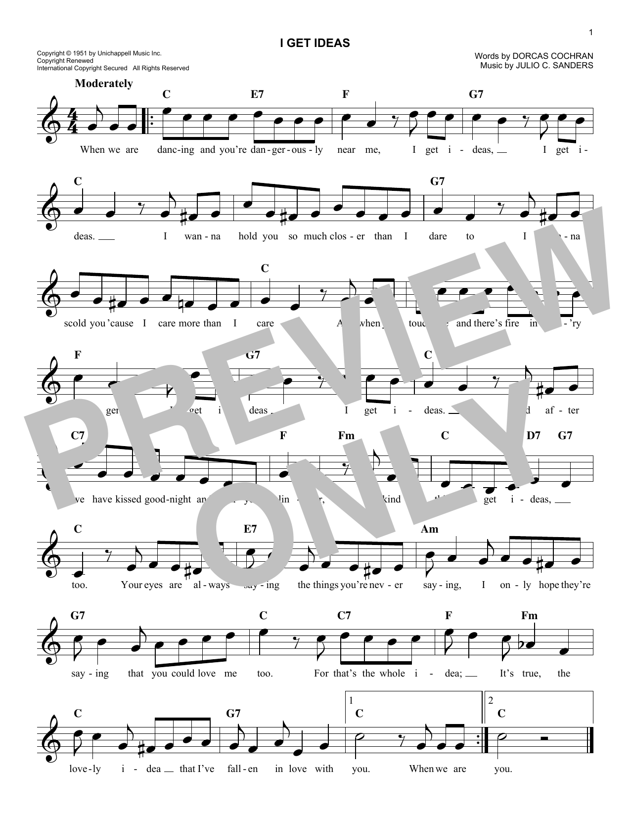 Dorcas Cochran I Get Ideas sheet music notes and chords arranged for Easy Lead Sheet / Fake Book